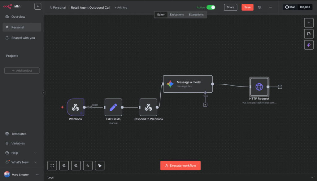 N8N workflow for outbound voice ai agent 